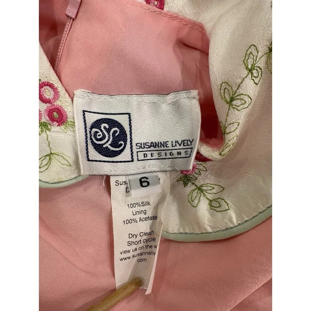 Vtg‎ Susanne Lively Girls Pink Silk Party Dress Embroidered Sz 6 Wedding Easter
